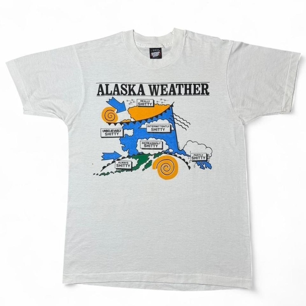 Vintage 90s Alaska Sh*tty Weather Forecast Novelty Joke Funny Humour T-shirt L